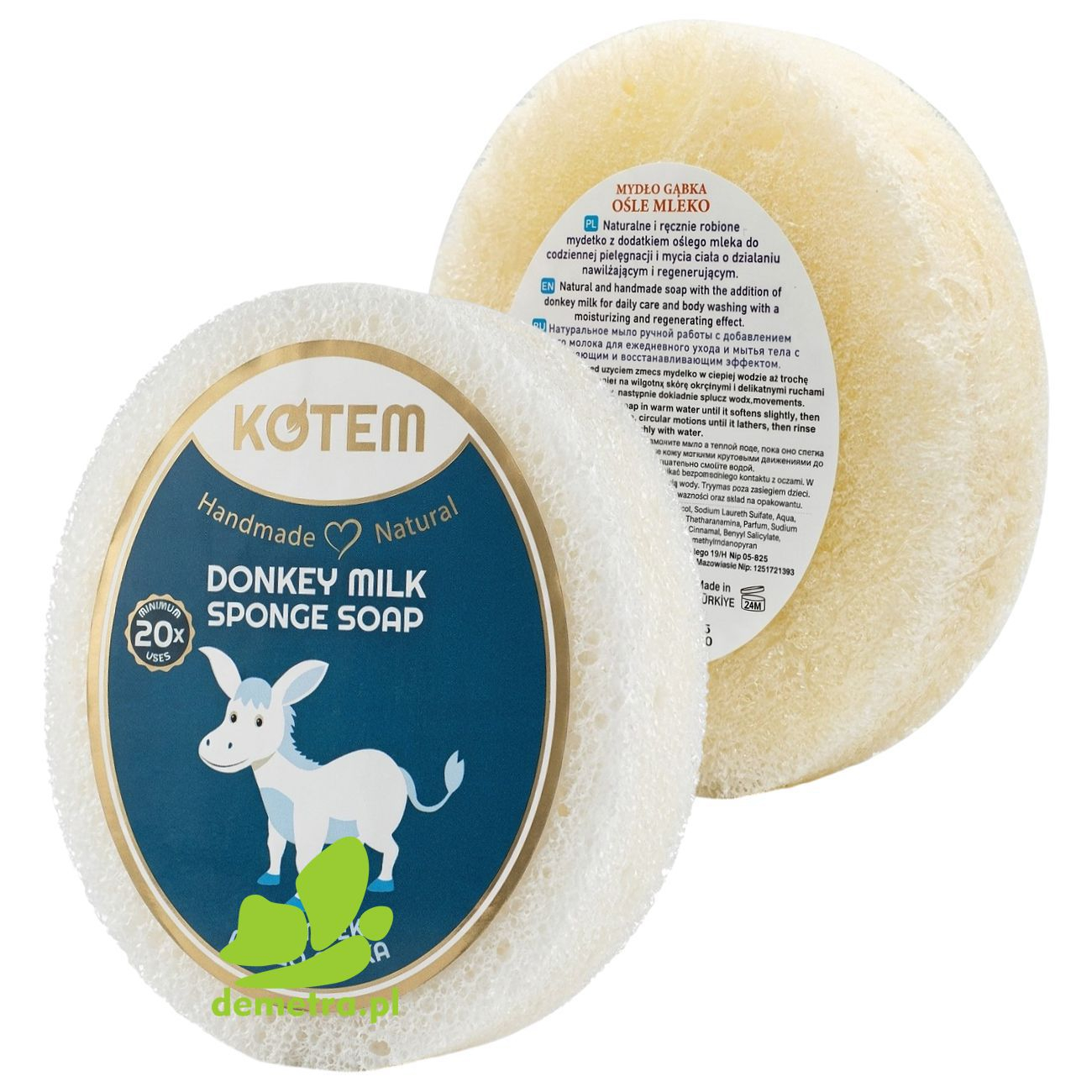 Naturalne mydło z gąbką ośle mleko Kotem 125g ręcznie robione