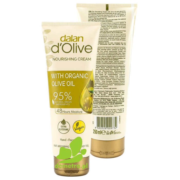 Dalan d'Olive Odżywczy krem do rąk, twarzy i ciała z organiczną oliwą z oliwek 250 ml