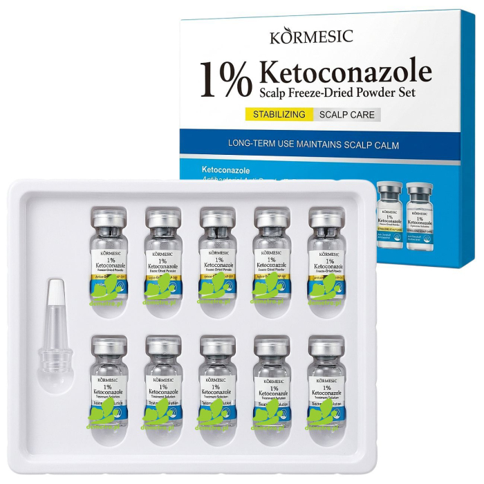 KORMESIC Ampułki Przeciwłupieżowe z Ketokonazolem 1% i Liofilizatem do Skóry Głowy 10 szt.