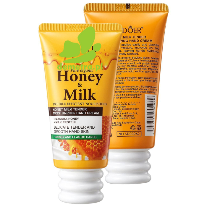 SADOER Nawilżający krem do rąk z miodem i proteinami mleka Honey & Milk 50g