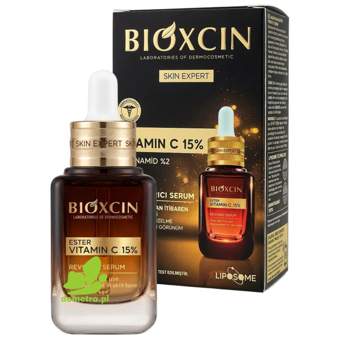 Bioxcin Skin Expert Reviving Serum – Rewitalizujące serum do twarzy z witaminą C Ester 15% i Niacynamidem 2% 30ml