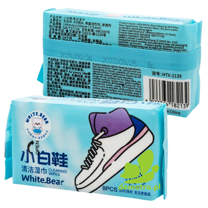 Chusteczki Nawilżane do Czyszczenia Butów Sneakersów White Bear 8 szt. 3D Pearl Pattern