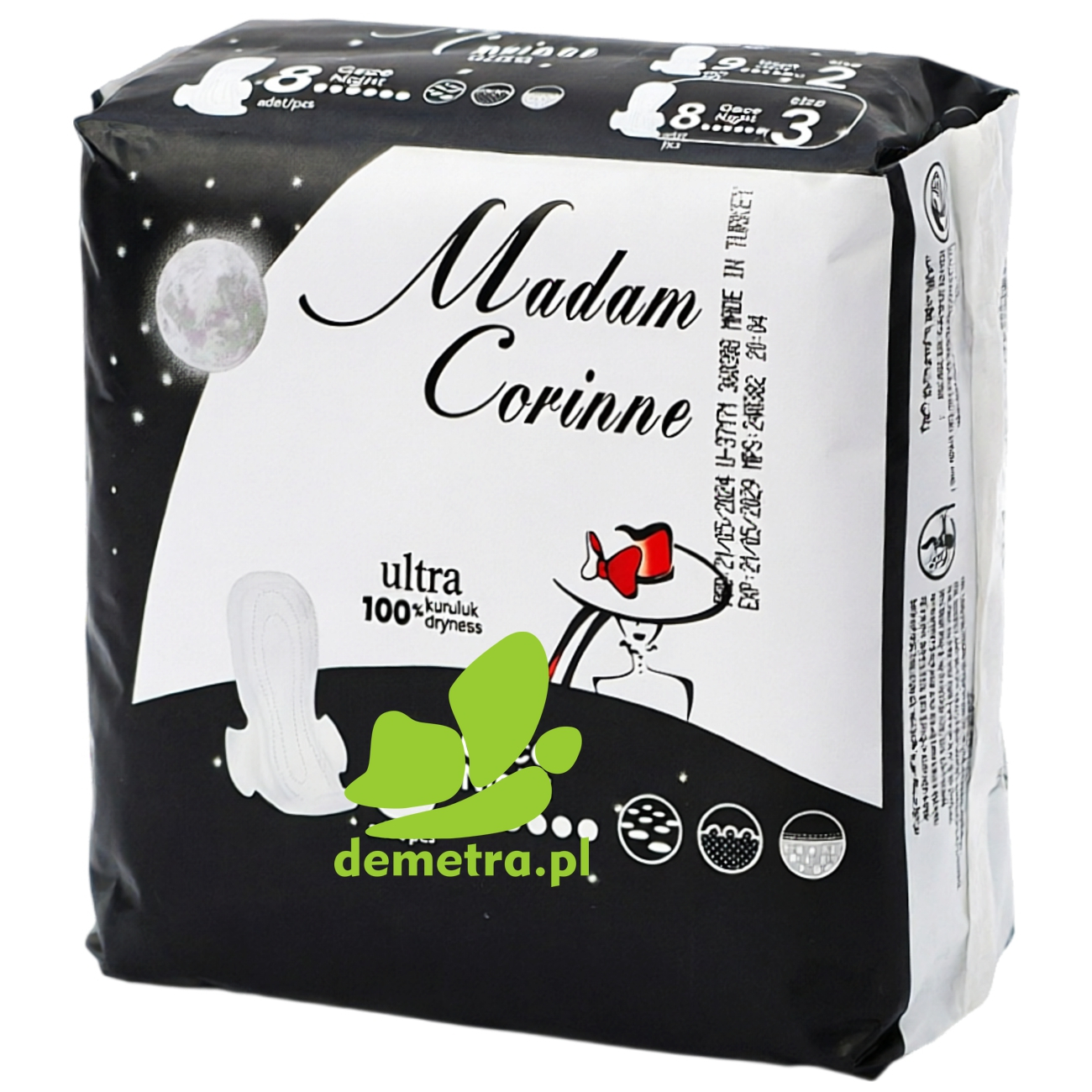 Podpaski Higieniczne Nocne ze Skrzydełkami Madam Corinne Ultra Night Size 3 - 8 szt.