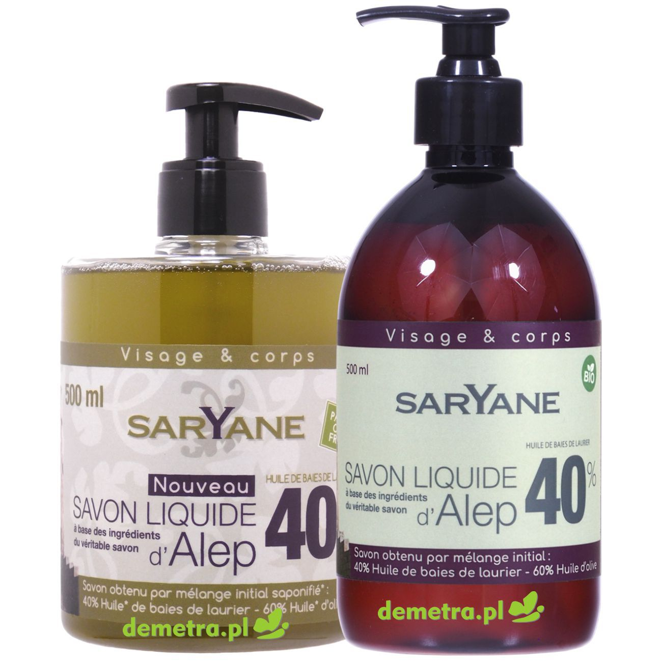 Mydło Aleppo w płynie Saryane 500 ml 40% oleju laurowego - pompka