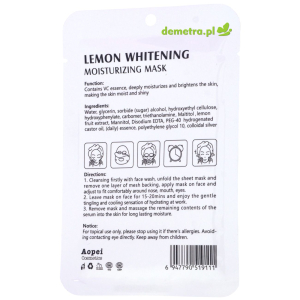 Maska do twarzy w płacie nawilżająca, rozjaśniająca 25 ml Moika lemon