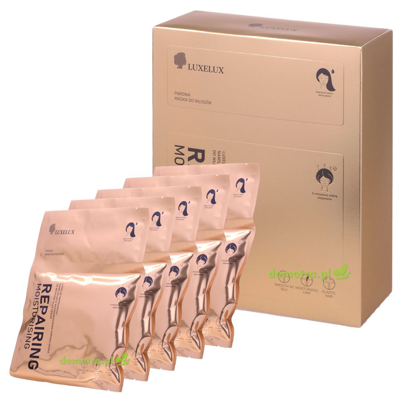 Maska parowa do włosów zniszczonych 5 szt. Luxelux wysokobiałkowa, nawilżająca z serum