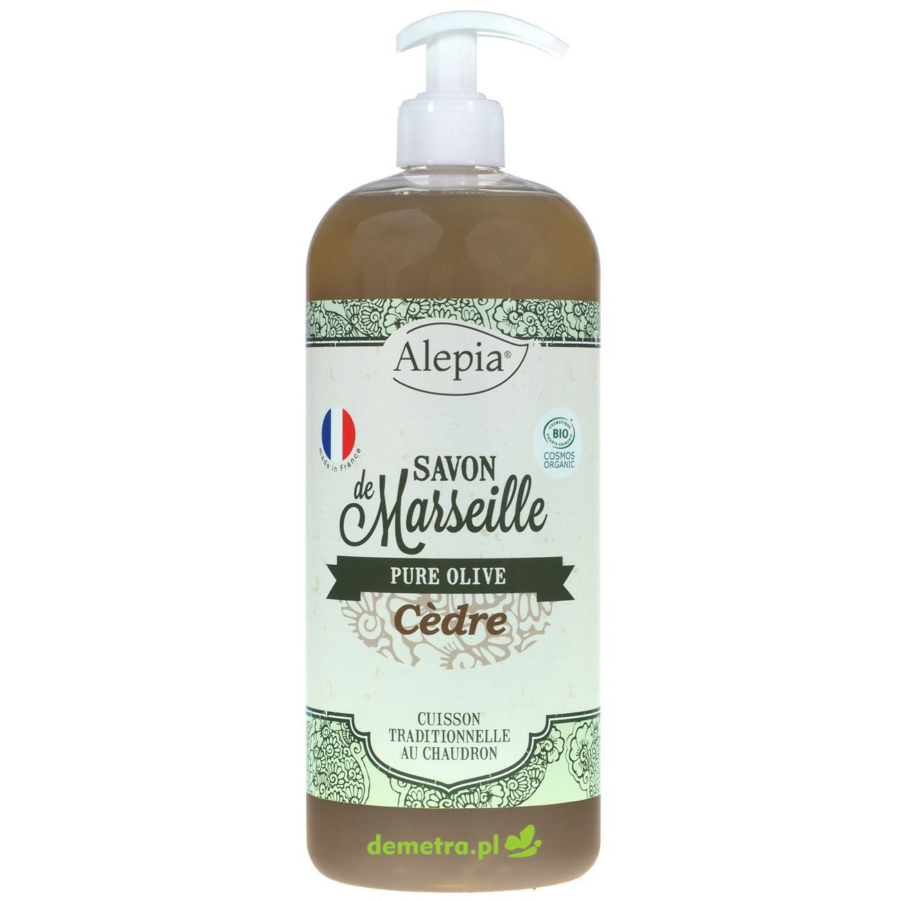 Mydło marsylskie w płynie Alepia 1000 ml cedr - pompka