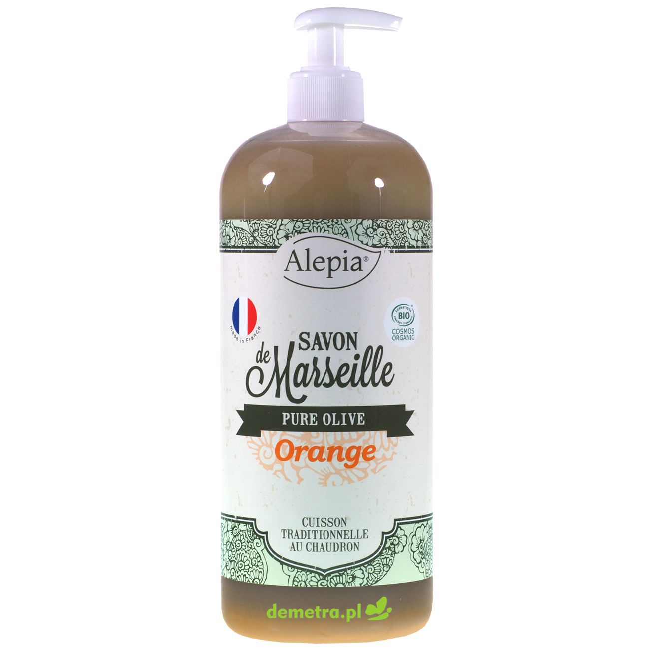 Mydło marsylskie w płynie Alepia 1000 ml pomarańcza - pompka
