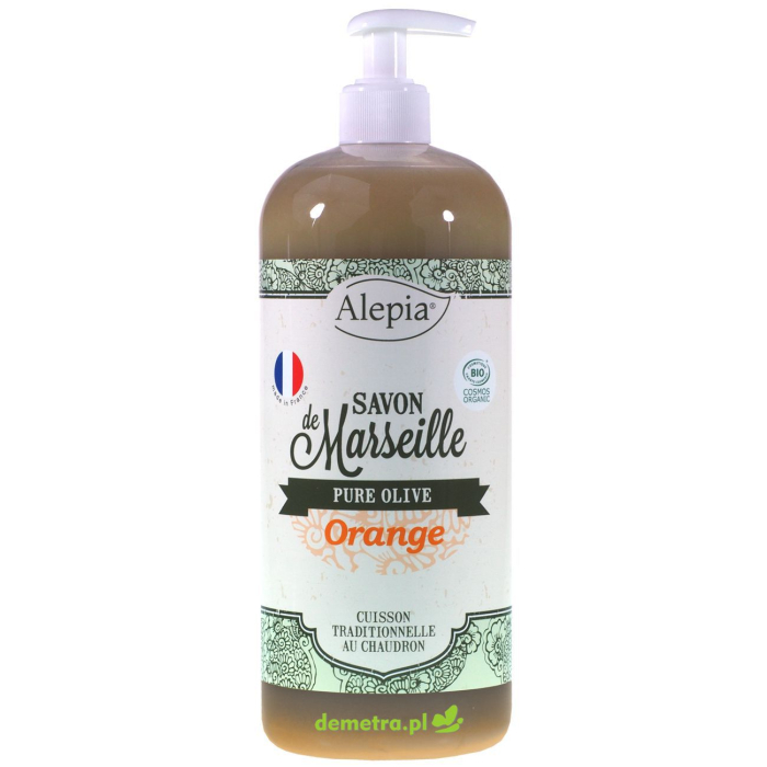 Mydło marsylskie w płynie Alepia 1000 ml pomarańcza - pompka
