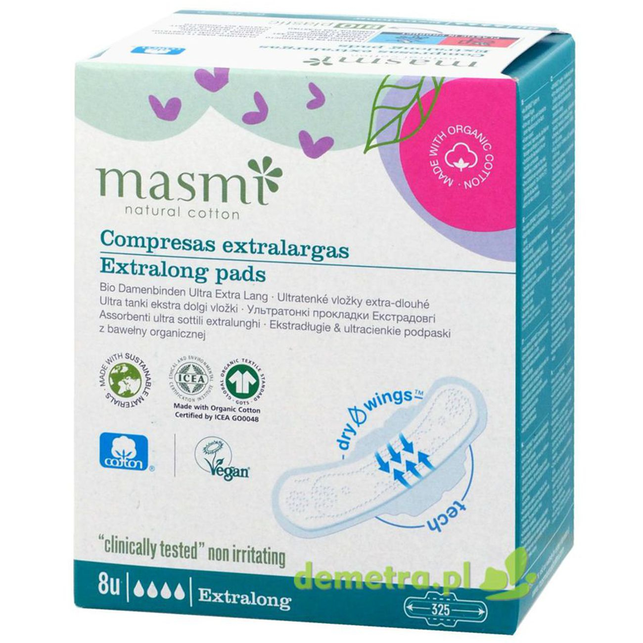 Podpaski Masmi Cotton extra long 8 szt. ze skrzydełkami