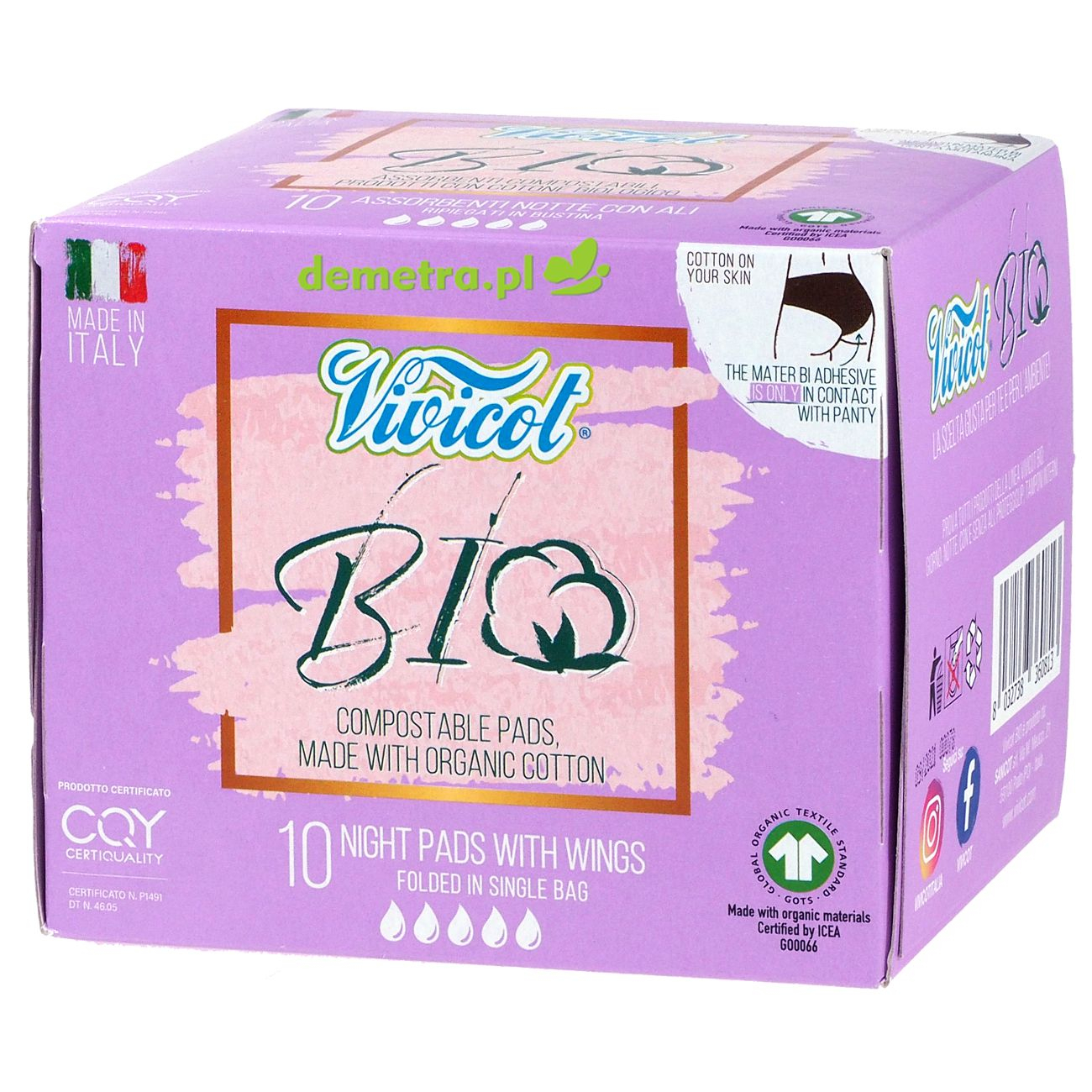 Podpaski Vivicot Bio na noc 10 szt.