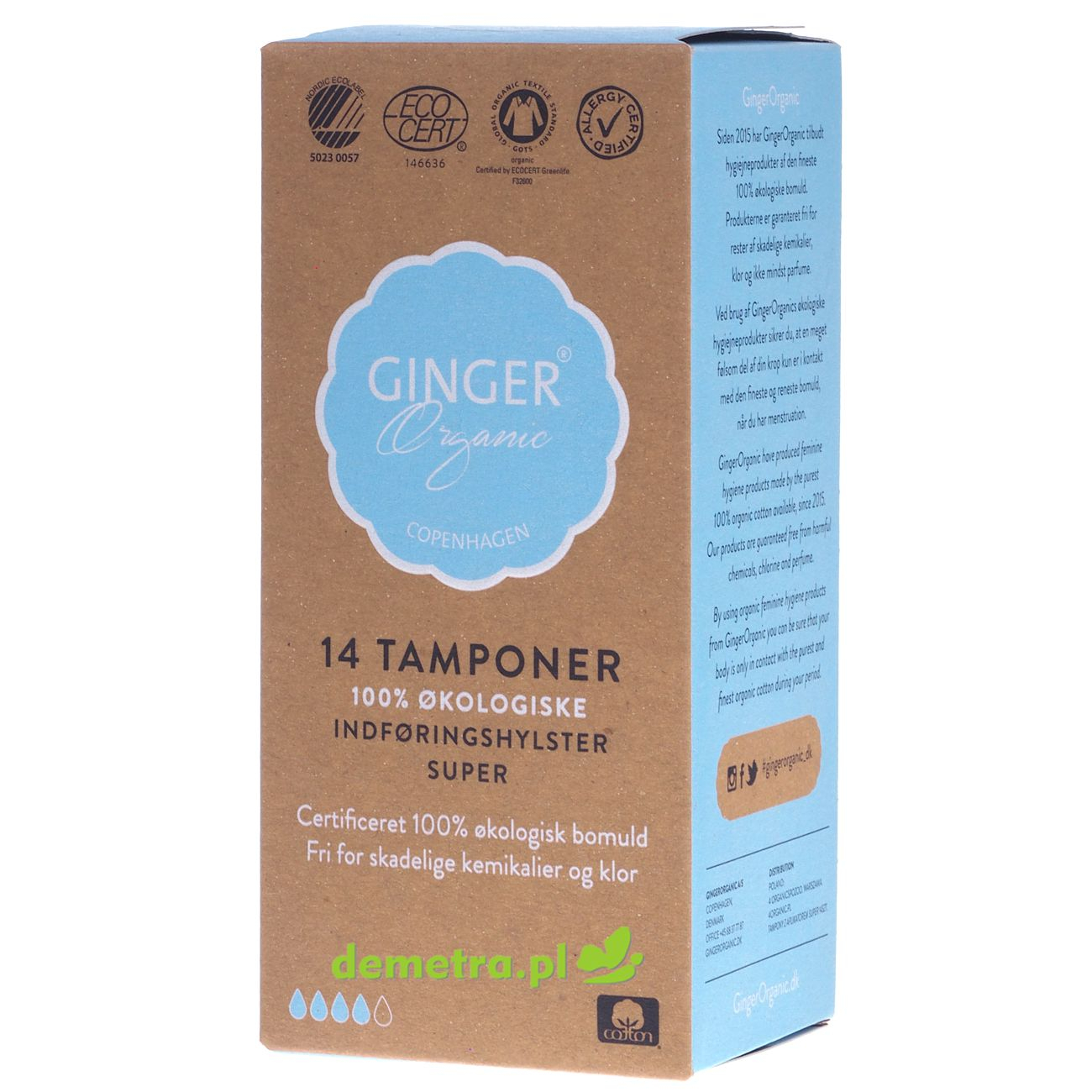 Tampony z aplikatorem Ginger Organic super 14 szt.