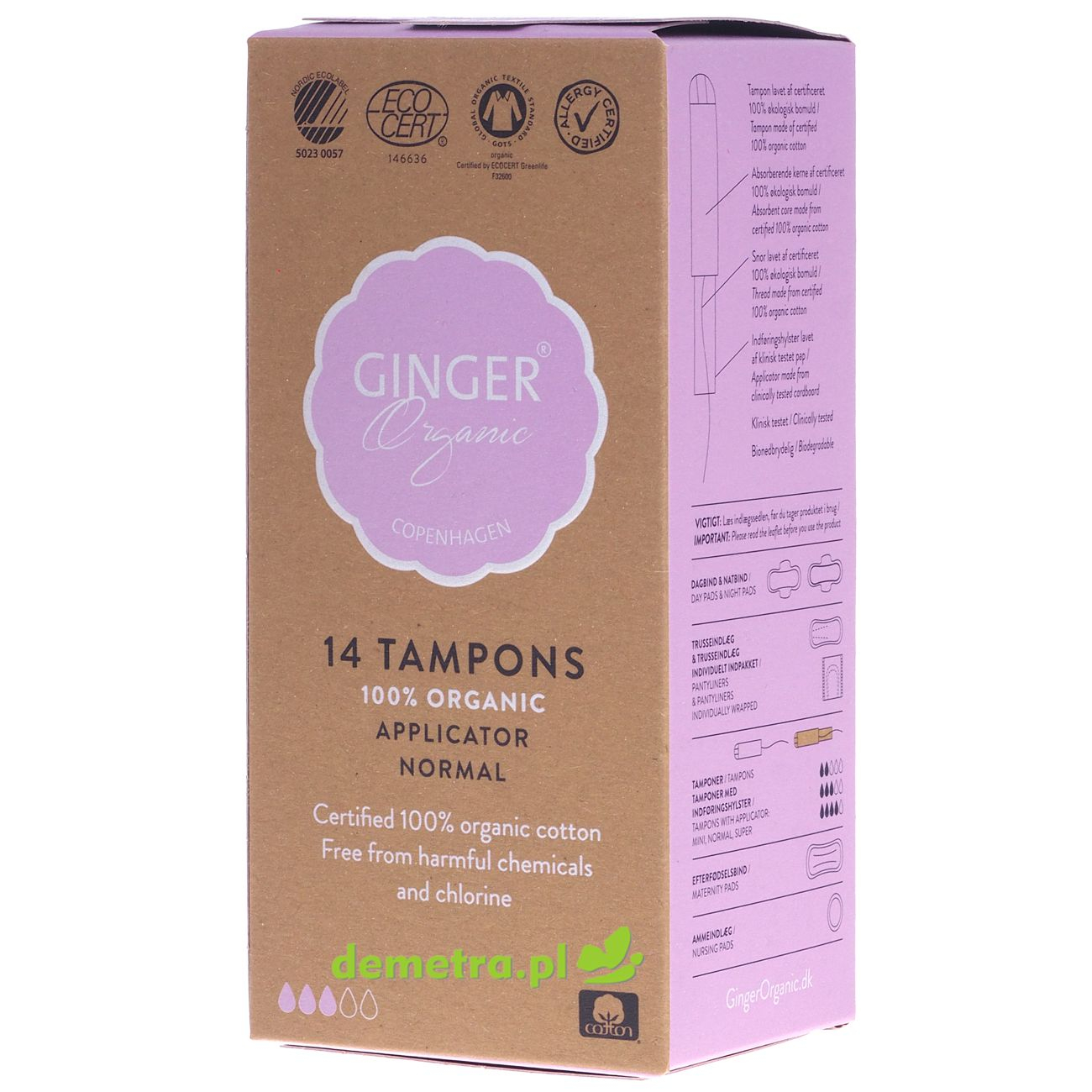 Tampony z aplikatorem Ginger Organic normal 14 szt.