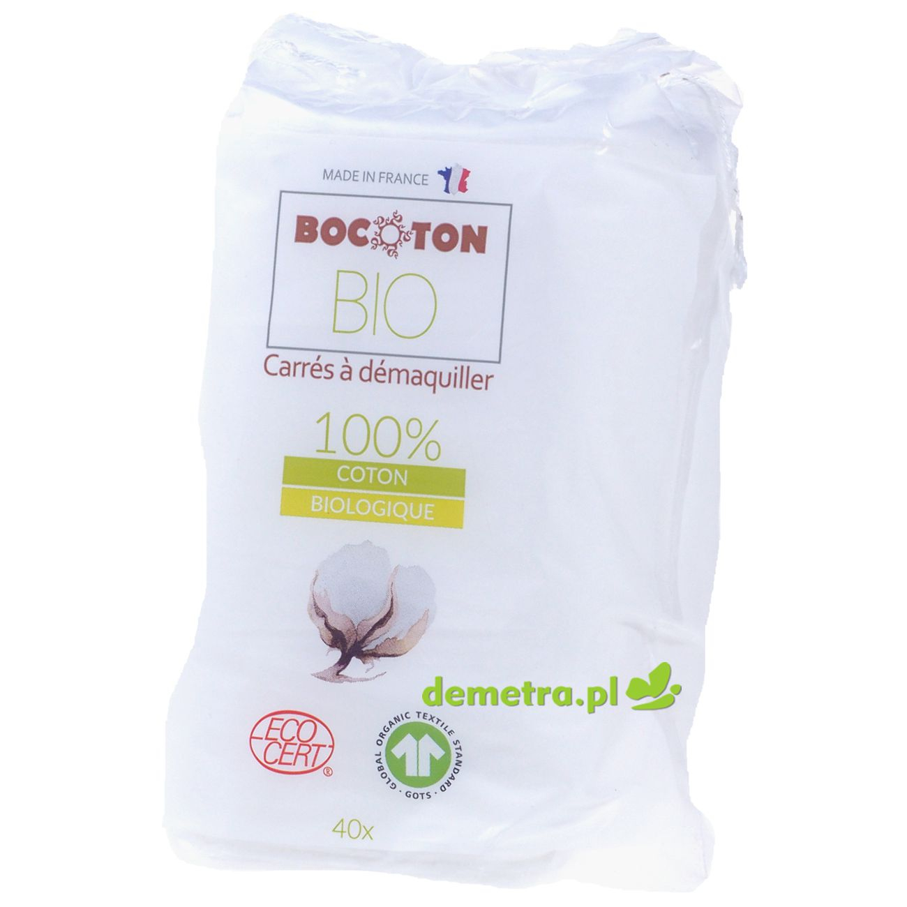 Płatki kosmetyczne kwadratowe organiczne 40szt Bocoton 75x75mm