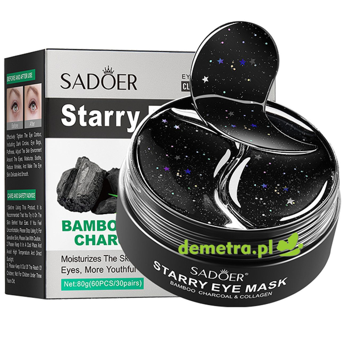 Płatki hydrożelowe pod oczy 60 szt. Sadoer węgiel z bambusa