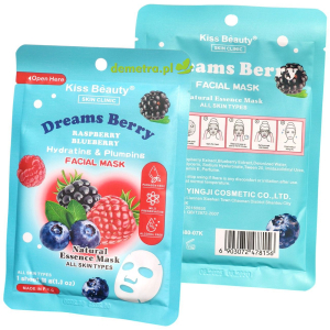 Maska do twarzy w płacie 30 g Kiss Beauty malina, borówka