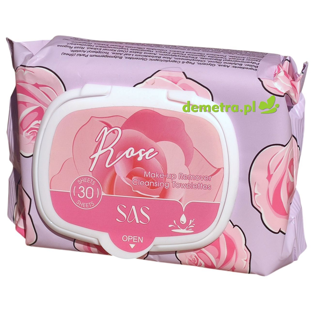 Chusteczki do demakijażu 30 szt. nawilżane, róża