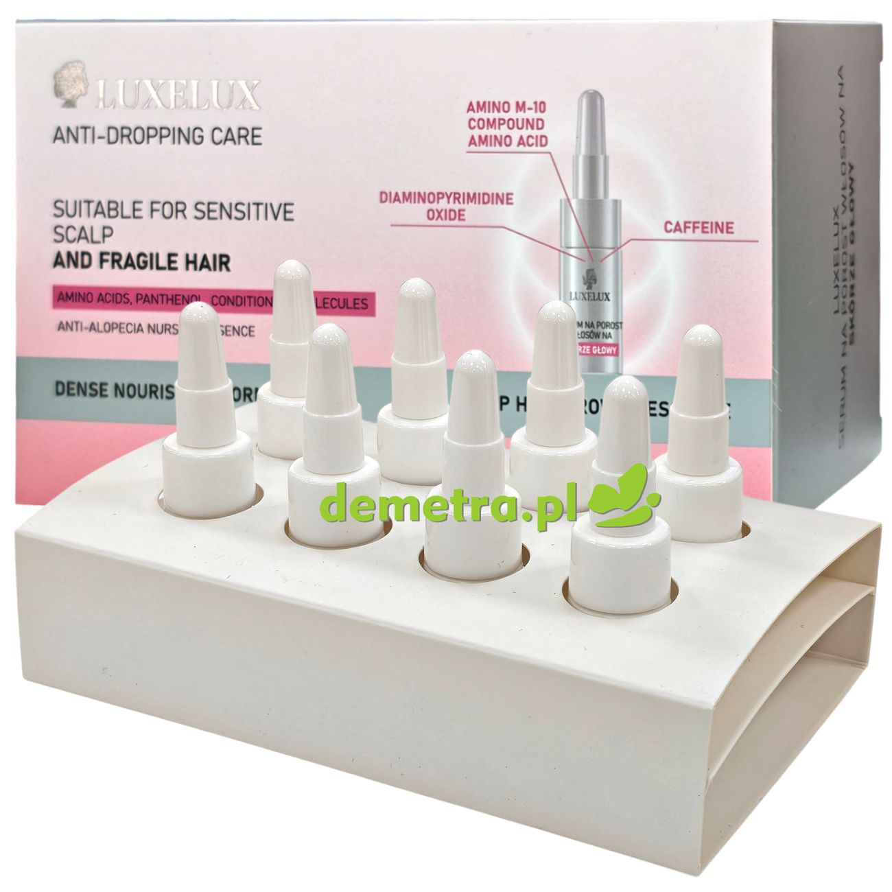 Serum na porost włosów 8x5 ml Luxelux aminokwasy, panthenol, odżywcze molekuły