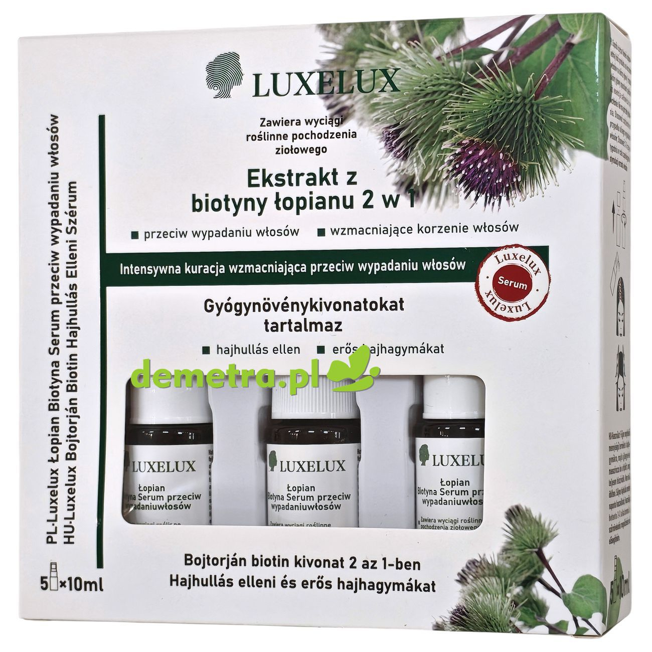 Serum przeciw wypadaniu włosów 5x10 ml Luxelux łopian, biotyna