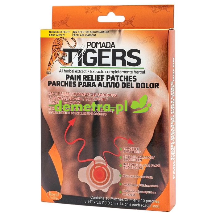 Plastry przeciwbólowe 10 szt. Pomada Tigers dolna część pleców (lumbago)