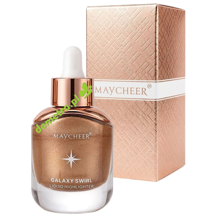 MAYCHEER Galaxy Swirl – Rozświetlacz do twarzy i ciała w płynie z pipetą 04 mosiężny beż