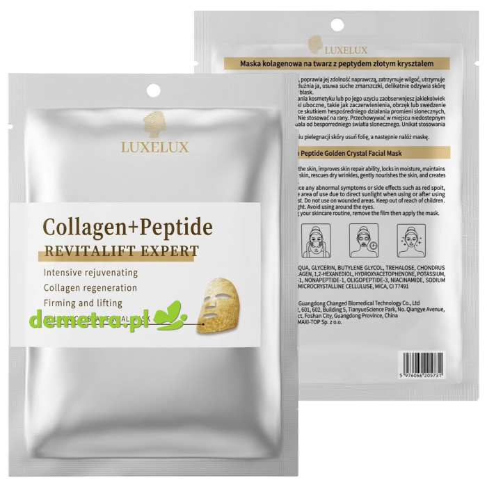 Maska do twarzy w płacie 30 g Luxelux z kolagenem i peptydami 1 szt.