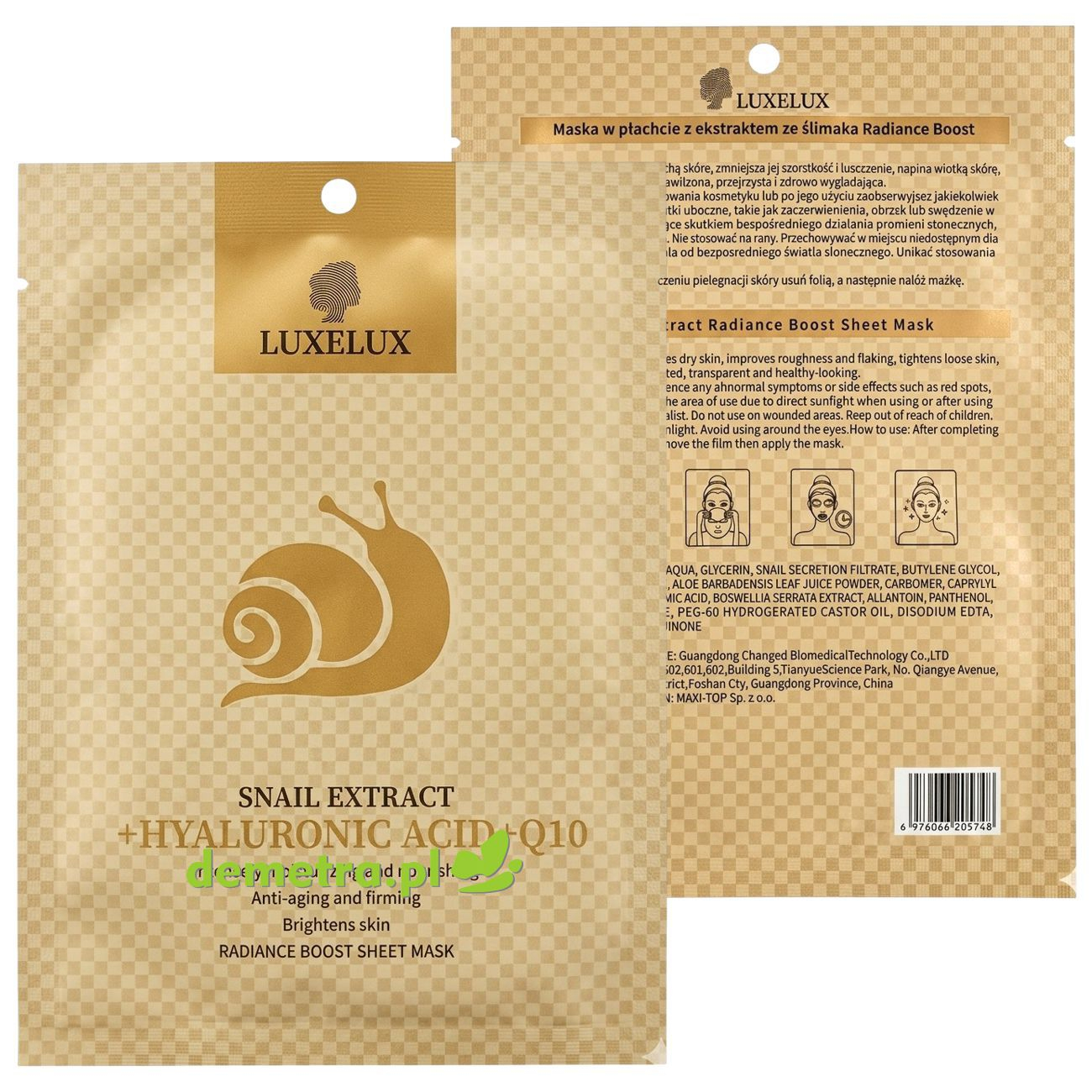 Maska do twarzy w płacie 30 g Luxelux ze śluzem ślimaka 1 szt.