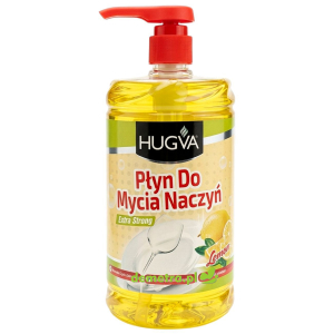 HUGVA Płyn do mycia naczyń extra strong cytryna z pompką i gąbką 1000 ml – wydajny i skuteczny