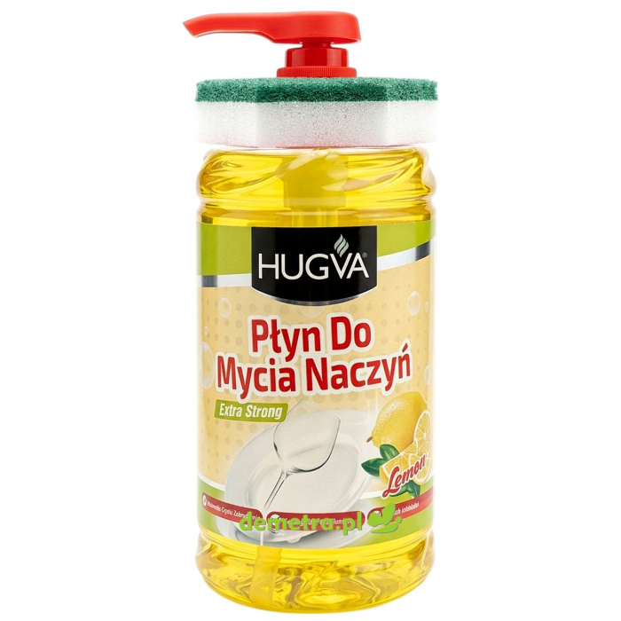 HUGVA Płyn do mycia naczyń extra strong cytryna z pompką i gąbką 1000 ml – wydajny i skuteczny