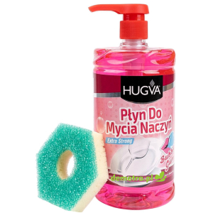 HUGVA płyn do mycia naczyń extra strong guma balonowa z pompką i gąbką 1000 ml – wydajny i skuteczny