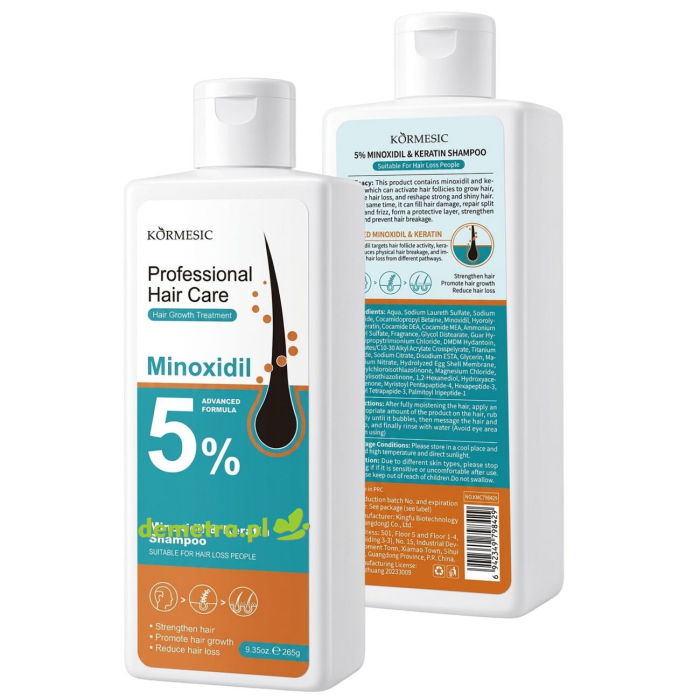 KORMESIC szampon z Minoksydylem 5% i keratyną – profesjonalna kuracja przeciw wypadaniu włosów 265 g