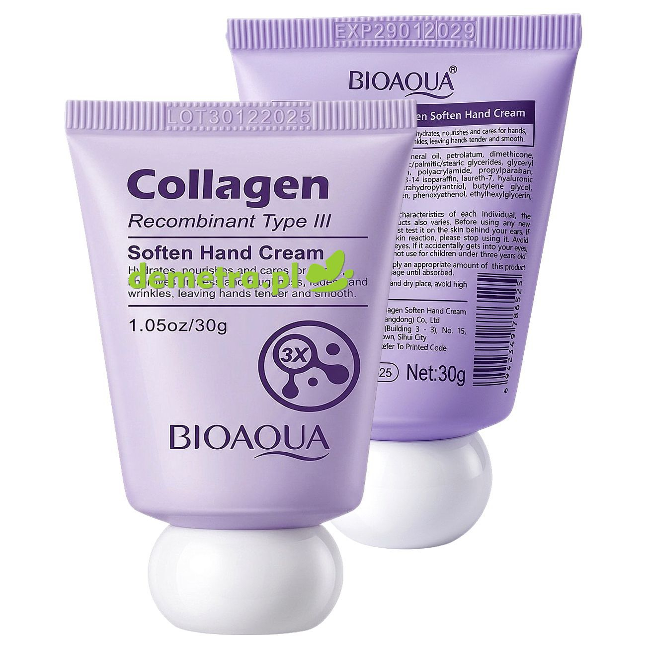 BIOAQUA Collagen Recombinant Type III - odmładzający krem do rąk z kolagenem i kwasem hialuronowym 30 g
