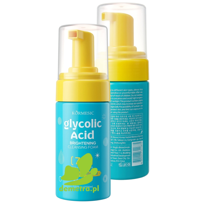Kormesic rozjaśniająca pianka do mycia twarzy z kwasem glikolowym 7% Glycolic Acid Brightening Cleansing Foam 100ml