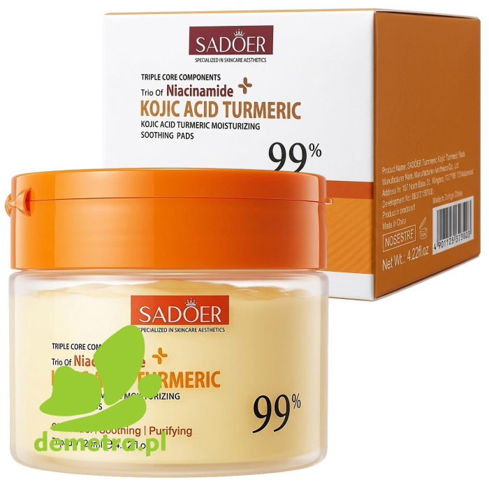 SADOER Płatki do twarzy z kwasem kojowym i kurkumą rozjaśniająco-łagodzące Kojic Acid Turmeric Pads 70 szt.