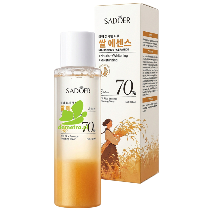 SADOER Ryżowy Toner Esencja do Twarzy 70% Rozjaśniający z Niacynamidem i Ceramidami 120ml